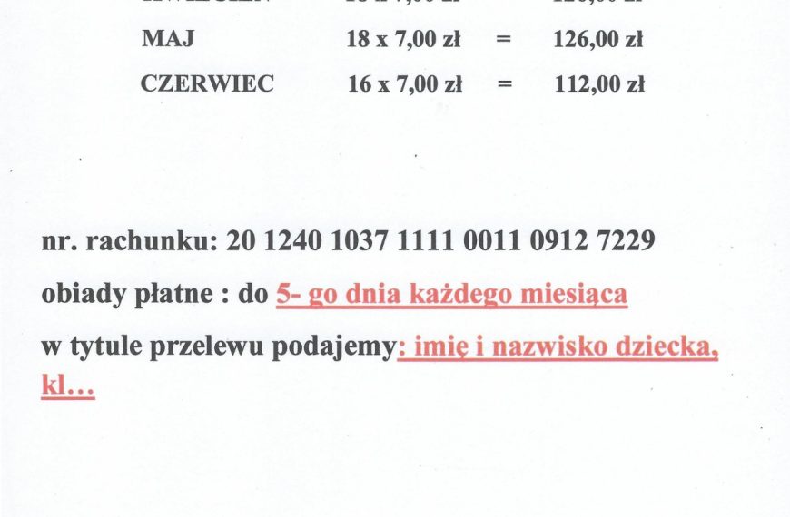 Informacja dla obiadowiczów